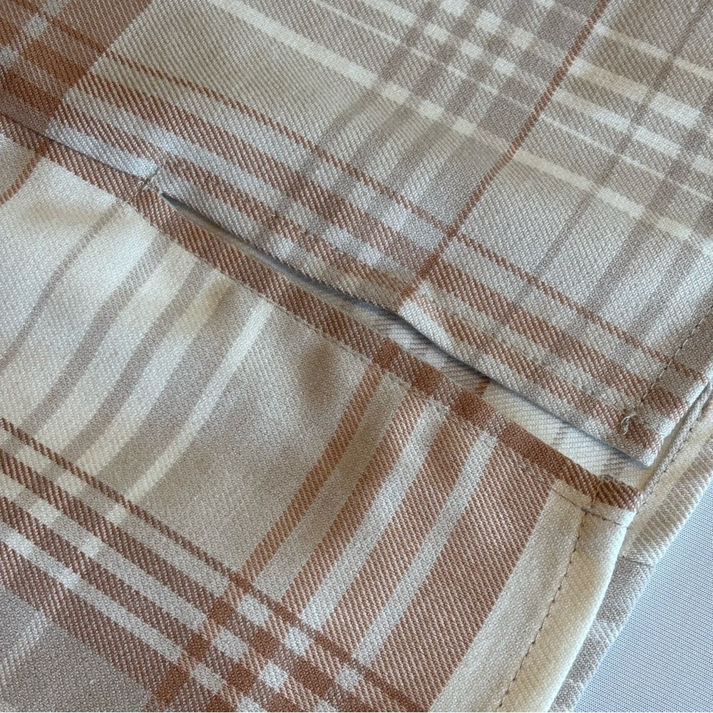AEROPOSTALE Spaghetti Strap Plaid‎ Mini Dress w/ Slit @ Hem Brown/Cream Sz L - Picture 12 of 14